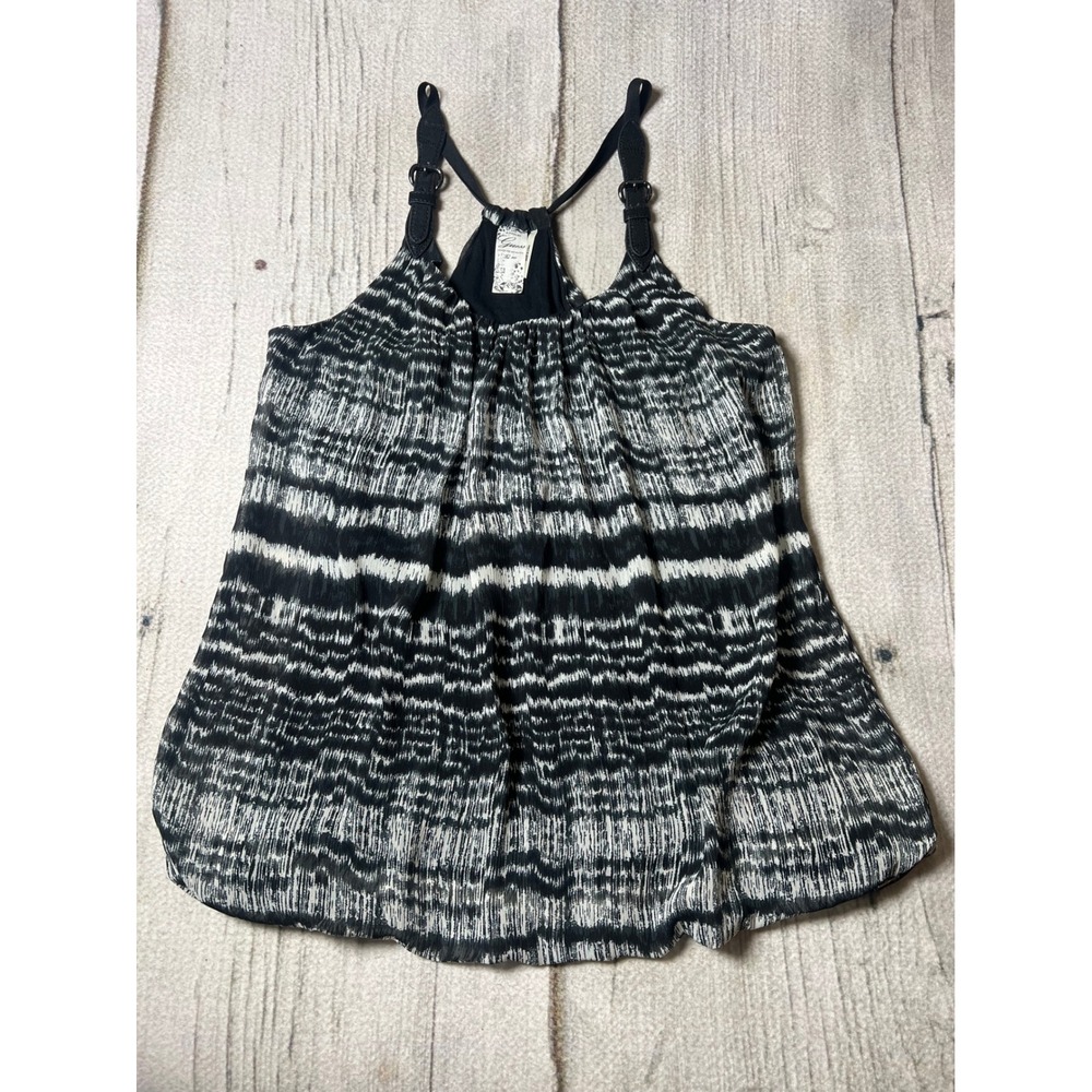 Guess Tank Top Womens Large Black‎ White buckle strap Racerback Camisole